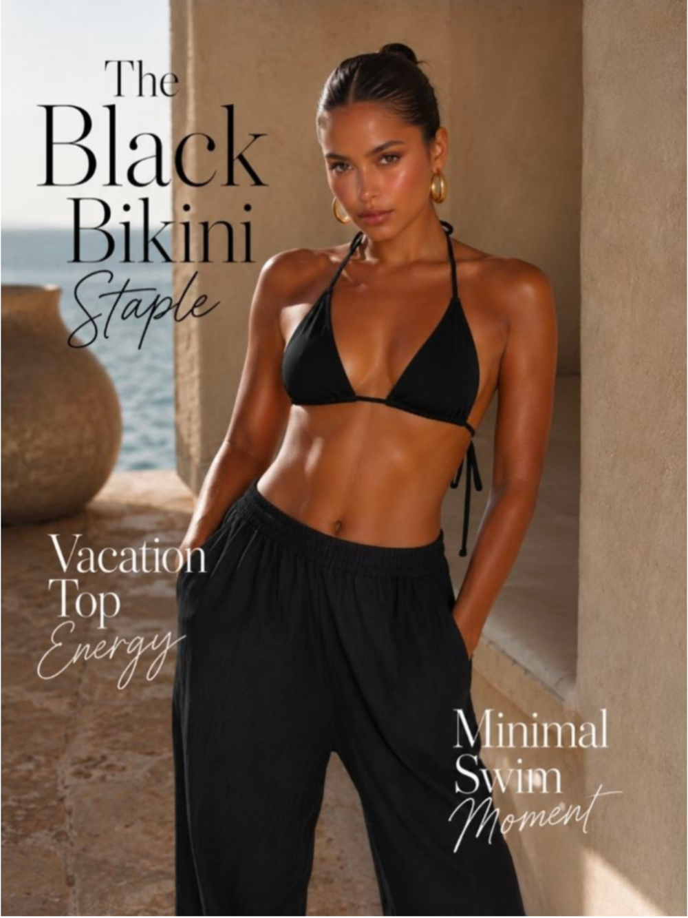 Voda Swim XS Black Triangle Tie Bikini Top Minimalist Baddie Swim